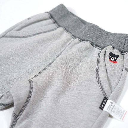 Kids Cotton Trousers Leggings Flower Gray for Everyday Wear - soft 100% cotton kids leggings in flower gray with elastic waist and bear patch detail