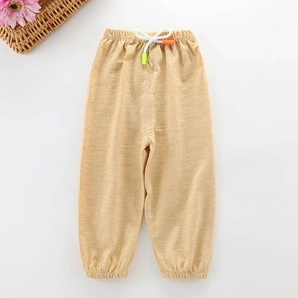 Kids Cotton Mosquito Pants For Spring And Summer Daily Wear - beige 98% cotton unisex toddler pants for 1–3 years, breathable lightweight outdoor play