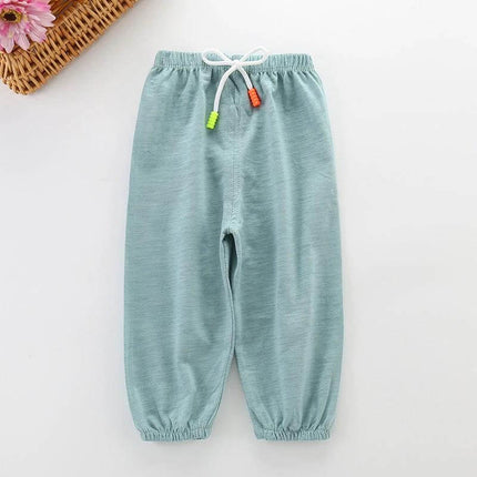 Kids Cotton Mosquito Pants For Spring And Summer Daily Wear - light green 98% cotton unisex toddler pants for 1–3 years, breathable outdoor playwear