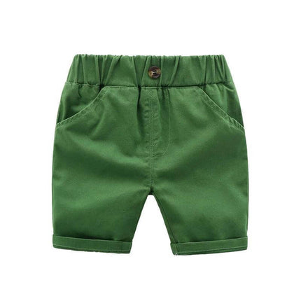 Kids Cotton Casual Pants For Everyday Wear In 4 Colors - green cotton kids shorts with elastic waist and pockets for school and play