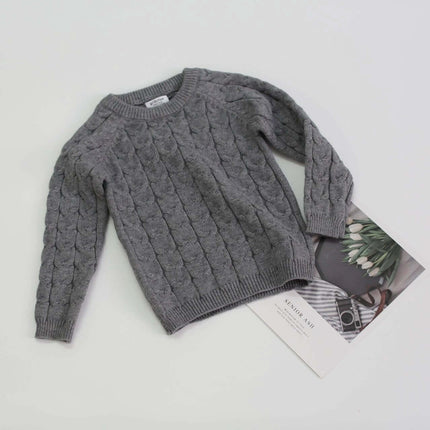 Kids Grey Casual Sweater For Autumn And Winter Wear - slim-fit polyester kids sweater for school and play, cozy layering for cooler seasons