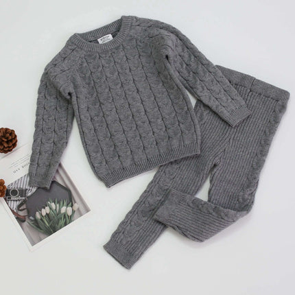 Kids Grey Casual Sweater For Autumn And Winter Wear - slim-fit polyester kids grey cable-knit sweater set for school and play, easy layering