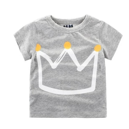 Kids Cotton T-Shirt, Short Sleeve, Comfortable Everyday Wear - grey toddler tee with white crown and yellow dots