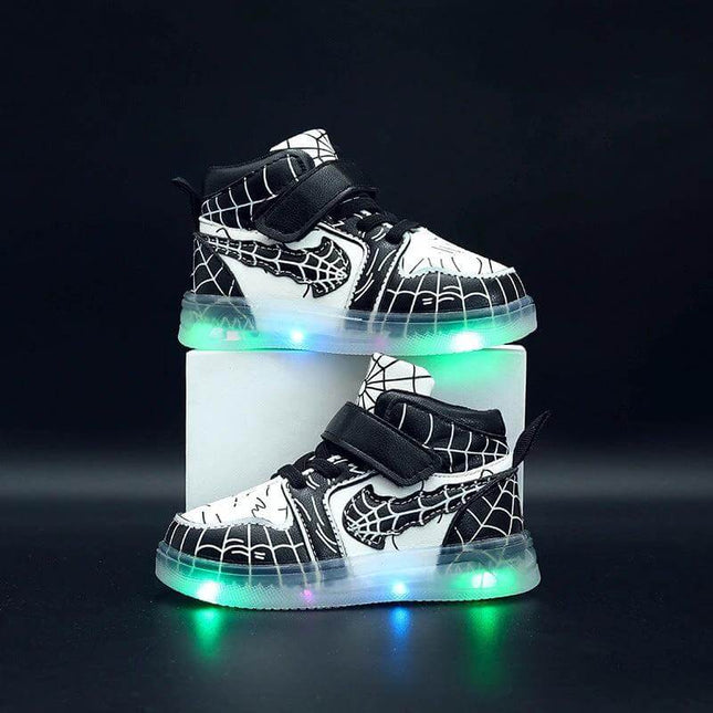 Led Light-Up Leather Sneakers Blue for Everyday Play - toddler black/white web-pattern light-up Velcro sneakers with glowing multicolor soles