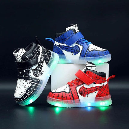 Led Light-Up Leather Sneakers Blue for Everyday Play - toddler blue LED leather sneakers with Velcro, PVC outsole for park and daycare