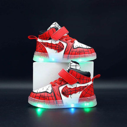 Led Light-Up Leather Sneakers Blue for Everyday Play toddler Velcro light-up sneakers shown in red colorway on black background