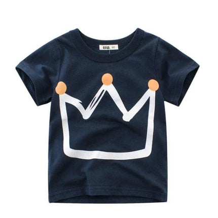 Kids Cotton T-Shirt, Short Sleeve, Comfortable Everyday Wear navy cotton tee with crown print for summer playtime