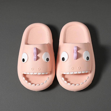 Kids Shark Shower Slippers Non Slip Toddler Bath Shoes - pink EVA shark-tooth open-back bath slippers with textured non-slip sole for pool and shower