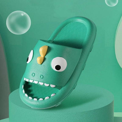 Kids Shark Shower Slippers Non Slip Toddler Bath Shoes - green molded shark-tooth open-back EVA slipper with textured non-slip sole