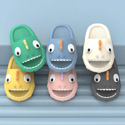 Kids Shark Shower Slippers Non Slip Toddler Bath Shoes - colorful EVA shark-tooth kids bath slippers with textured non-slip sole for pool and shower