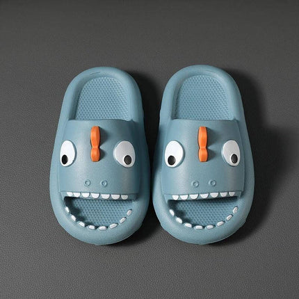 Kids Shark Shower Slippers Non Slip Toddler Bath Shoes - blue molded shark-tooth EVA slip-on bath slippers with textured non-slip sole