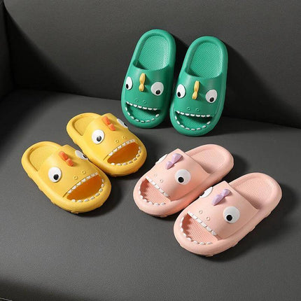 Kids Shark Shower Slippers Non Slip Toddler Bath Shoes - colorful EVA shark-tooth open-back bath and pool slippers for kids, non-slip textured sole