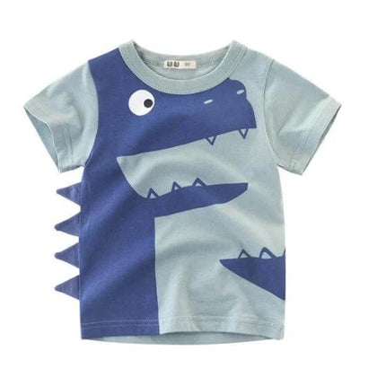 Kids Cotton T-Shirt, Short Sleeve, Comfortable Everyday Wear - light blue dinosaur print tee for kids