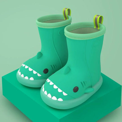 Kids Waterproof Shark Rain Boots Cute Cartoon Slip On Rubber - green shark dinosaur slip-on kids rain boots with molded traction sole