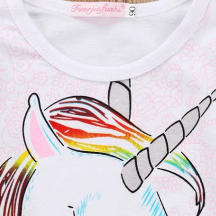 Kids' T Shirt With Horse Print For Everyday Playtime - white cotton tee with colorful unicorn/horse motif for kids, soft everyday playwear, pairs with denim or leggings