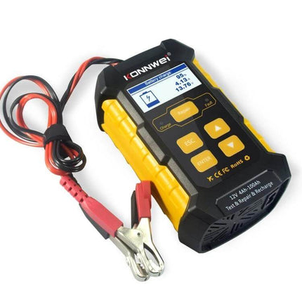 KONNWEI 3 In 1 Car Battery Tester And Charger For Vehicles handheld 12V battery tester with clamps, display and control buttons