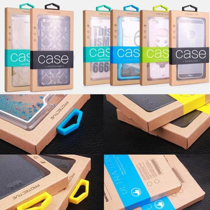 Kraft Paper Phone Case Packaging Box Set for Large and Small Sizes - kraft paper with clear PVC window, hanging hole, retail display-ready packaging