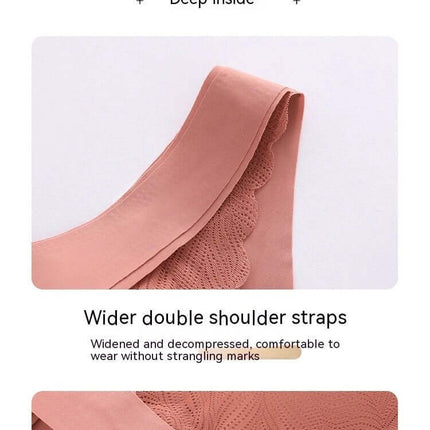 Lace Back Wire Free Push Up Bra With Side Buckle For Comfort - close-up of wider double shoulder straps and side buckle detail