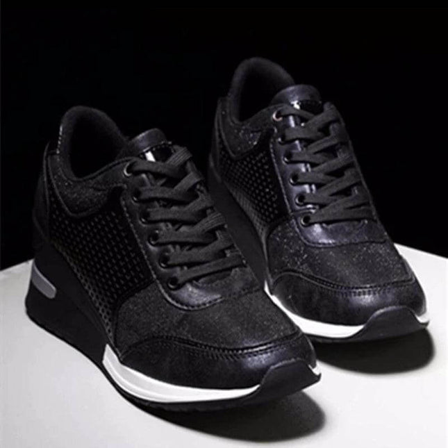 Lace Up Platform Sneakers For Women Black Wedge - waterproof platform wedge sneakers with front laces, 3–5 cm heel, PU upper and textile insole for daily urban wear