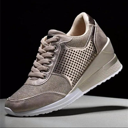 Lace Up Platform Sneakers For Women Black Wedge waterproof platform wedge sneaker with front laces and textile insole for daily urban wear