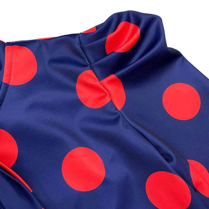 Lace Up Polka Dot Pencil Skirt For Office Wear Mid Length - navy polyester mid-length pencil skirt with red polka dots and lace-up waist detail