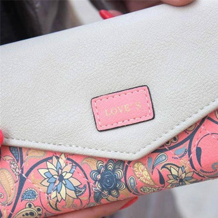 Ladies Floral PU Leather Clutch Wallet For Everyday Use - compact floral PU leather clutch wallet with hasp closure and protective finish