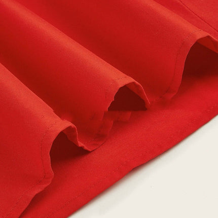 Ladies Long Sleeve Mid-Length Shirt Dress In Solid Colors red cotton-polyester mid-length skirt POLO collar casual office versatile