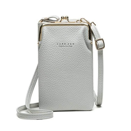 Ladies Mobile Phone Bag Pebbled For Everyday Errands - white pebble PU leather crossbody phone bag fits 6.5-inch phone, cards and cash, 18x5x11cm