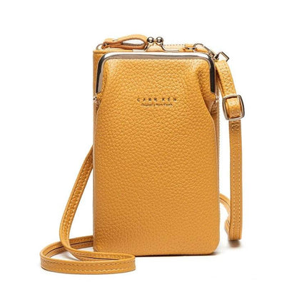 Ladies Mobile Phone Bag Pebbled For Everyday Errands - mustard pebbled PU leather crossbody phone bag fits 6.5-inch phone, cards and cash, 18x5x11cm