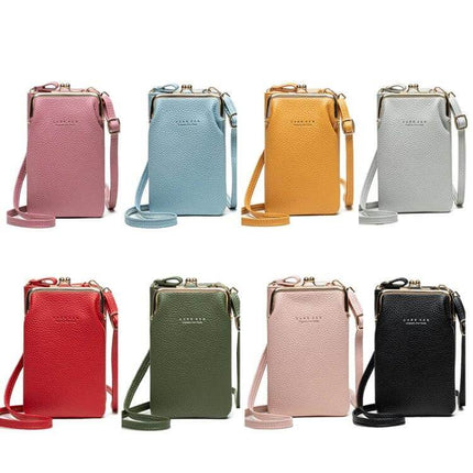 Ladies Mobile Phone Bag Pebbled For Everyday Errands - compact pebble-textured PU phone crossbody in assorted colors holding 6.5-inch phone and cards