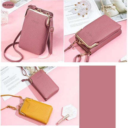 Ladies Mobile Phone Bag Pebbled For Everyday Errands - pebbled PU leather slim crossbody phone bag for 6.5-inch phone with card slots, pink
