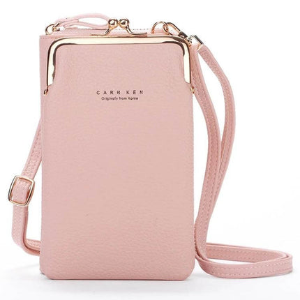 Ladies Mobile Phone Bag Pebbled For Everyday Errands - pink pebble PU leather crossbody phone pouch fits 6.5-inch phone and cards
