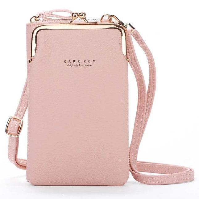 Ladies Mobile Phone Bag Pebbled For Everyday Errands - pink pebble PU leather crossbody phone pouch fits 6.5-inch phone and cards