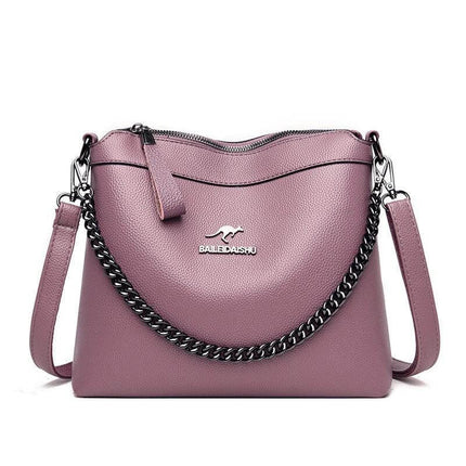 Large Crossbody Shoulder Handbag With Multiple Pockets For Daily Use - purple PU horizontal square bag with chain detail and multiple internal pockets