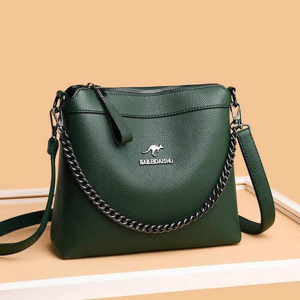 Large Crossbody Shoulder Handbag With Multiple Pockets For Daily Use green PU horizontal square bag with chain and adjustable strap