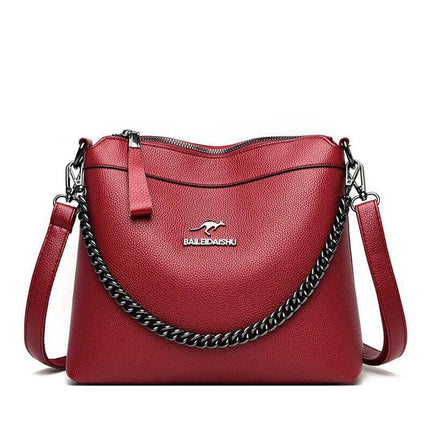 Large Crossbody Shoulder Handbag With Multiple Pockets For Daily Use - red PU horizontal square bag with chain and adjustable strap