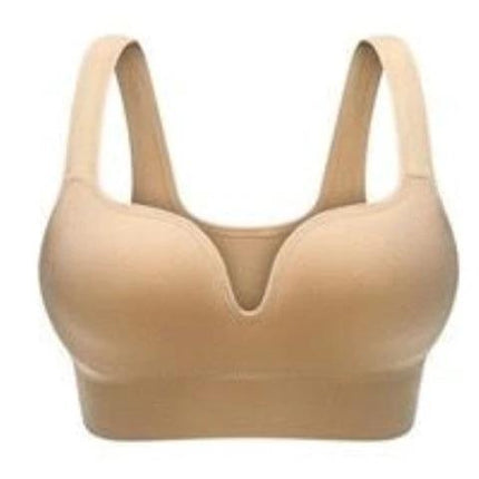 Large Seamless 3D Sports Bra With Cotton Lining, Vest Style - beige seamless 3D vest sports bra with cotton lining for yoga and low-impact workouts