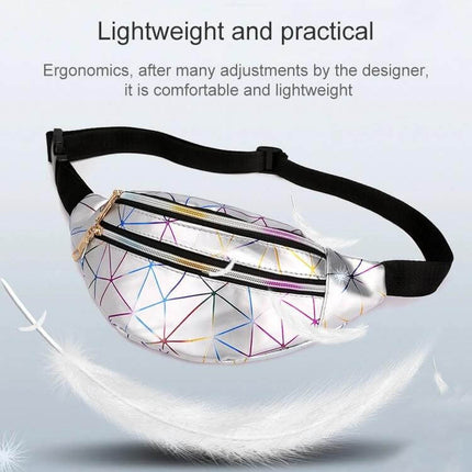 Laser Pattern PU Leather Waist Bag Black For Everyday Use - compact lightweight black PU leather waist bag with geometric laser pattern, dual zippers