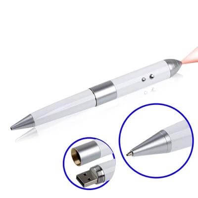Laser Pen USB Flash Drive For Everyday File Storage 4GB - compact white pen-style 4GB USB with LED indicator and keychain cap