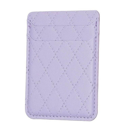 Diamond Lattice Card Bag Slim PU Leather For Phone - slim lilac PU leather card holder with diamond lattice texture and adhesive back