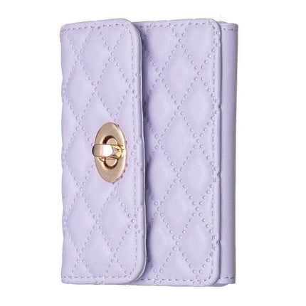 Phone Back Card Holder With Metal Buckle Thin And Lightweight - lilac quilted PU leather card wallet with gold buckle