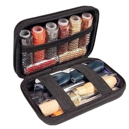 Leather Craft Sewing Kit All In One For DIY Projects compact case with threads, needles, awls, and leather tools for belts, wallets, handbags (14.5×10×5 cm)