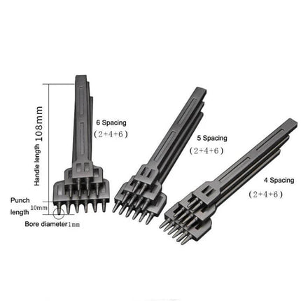 Leather Round Punch Tool Set 4mm-6mm For Hand Sewing — 4/5/6mm matte finish ergonomic handle 1mm bore leather hole punch set