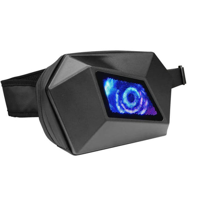 LED Illuminated Motorcycle Shoulder Bag For Outdoor Use Water Repellent with built-in 48x483 LED display showing animated blue graphic, water-repellent shell