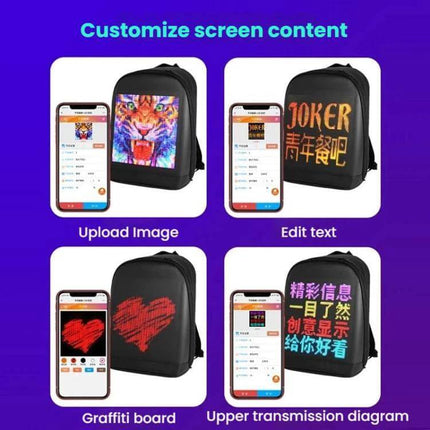 LED Illuminated Backpack Waterproof For School And Travel - customizable LED screen backpack with waterproof Oxford, nylon and leather materials