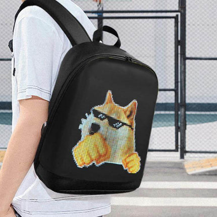 LED Illuminated Backpack Waterproof For School And Travel - black waterproof backpack with LED doge pixel art display for night visibility
