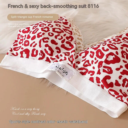 Leopard Print Seamless Wireless Bra Set With Adjustable Straps red white leopard seamless wireless bra set lounging light exercise