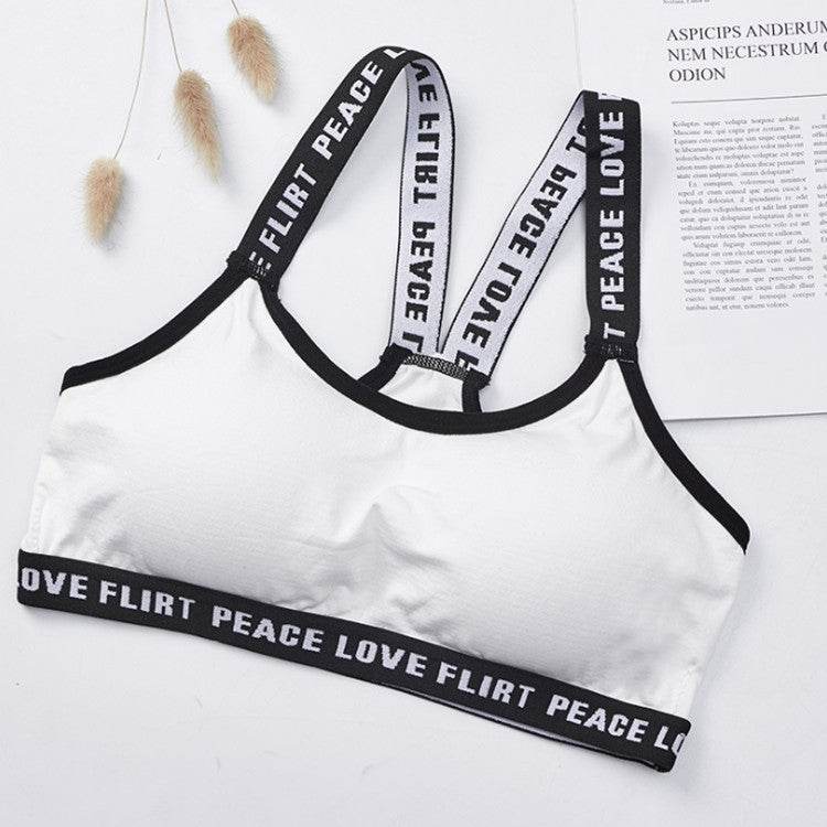 Letter Sports Fitness Running Yoga Bra Cotton No Steel Ring Underwear For Women, One Size