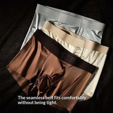 Light-Luxury Satin Silk Antibacterial Men's Boxer Briefs Moonlight Blue - seamless satin nylon boxer briefs shown in moonlight blue fit comfortably under clothing