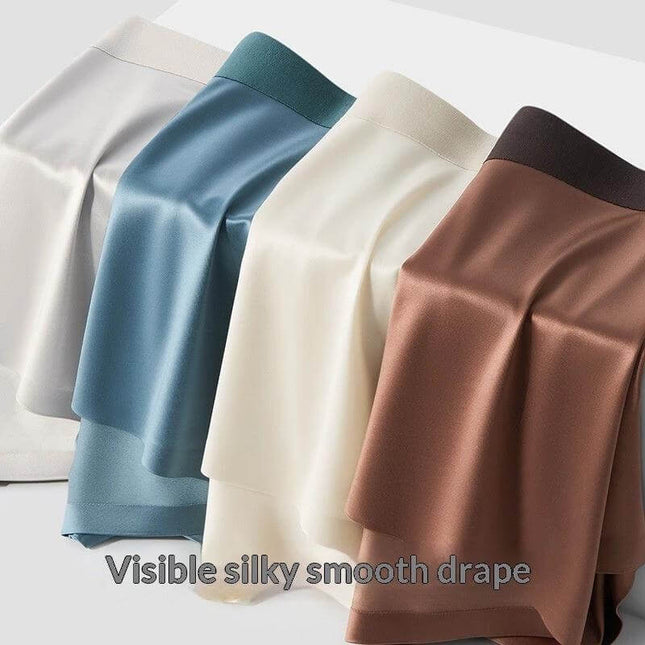 Light-Luxury Satin Silk Antibacterial Men's Boxer Briefs Moonlight Blue smooth satin-like nylon boxer briefs displayed with silky drape